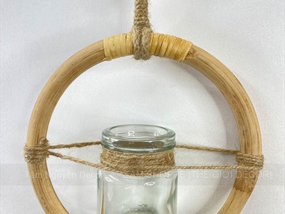 Vòng mây lọ thủy tinh treo tường thủy canh [Cute] ĐK15cm BINHLOHOA-07